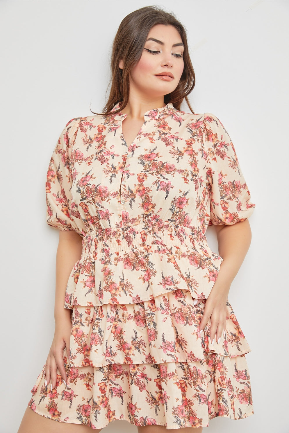 *PRE-ORDER* Plus Floral Print Tiered Mini Dress